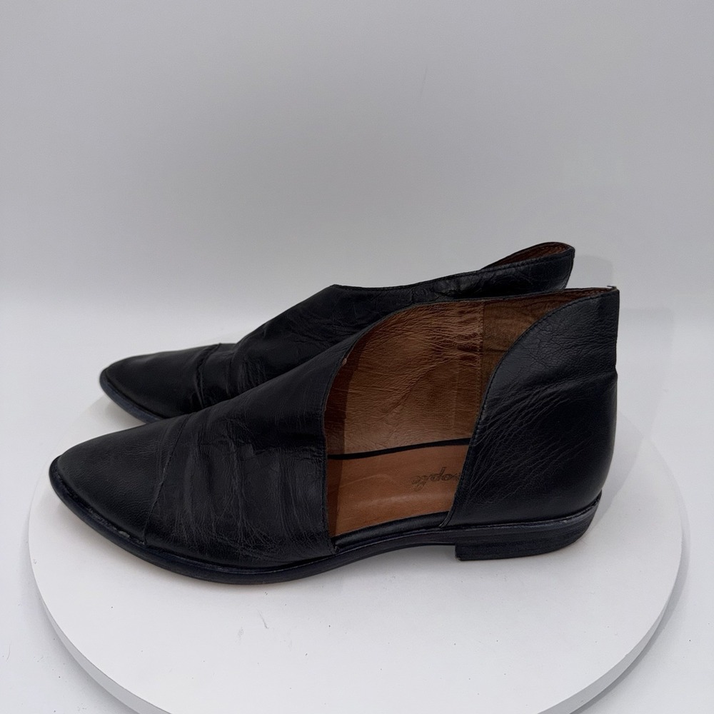 Free People Black Leather Royale D'Orsay Pointed Toe Flats Women Sz 38EU/7.5M US